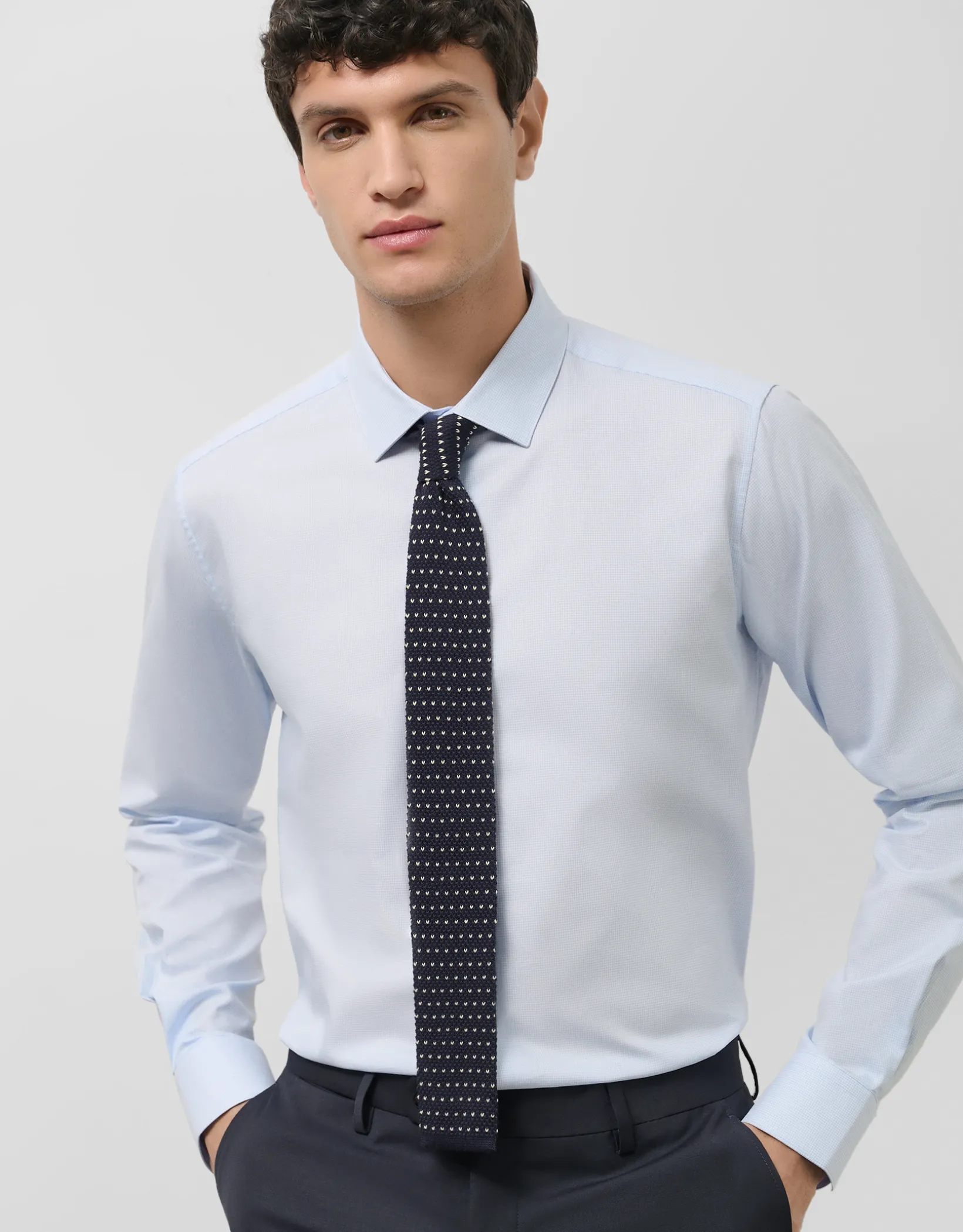 Camisa vestir algodón pata gallo celeste/blanco