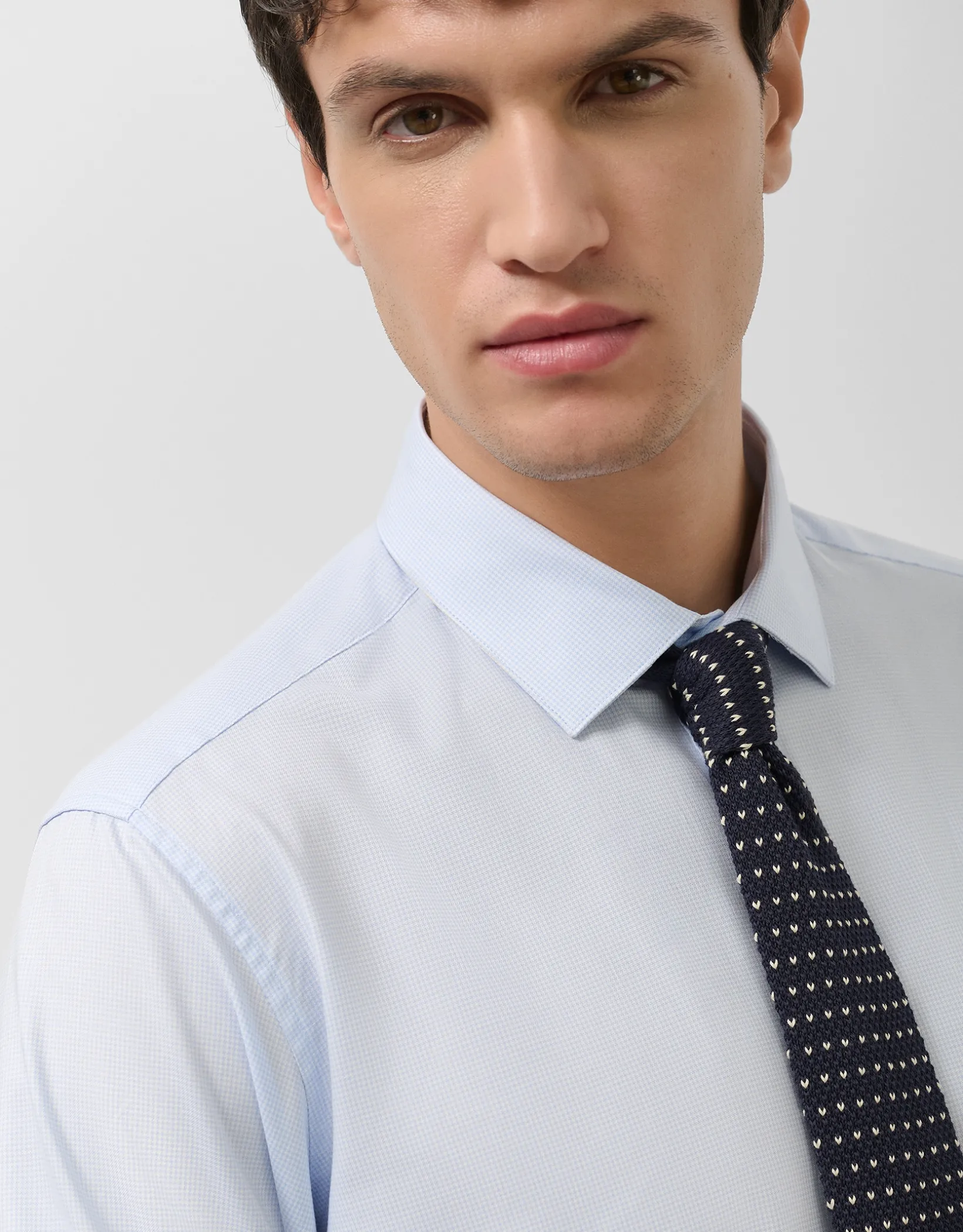 Camisa vestir algodón pata gallo celeste/blanco
