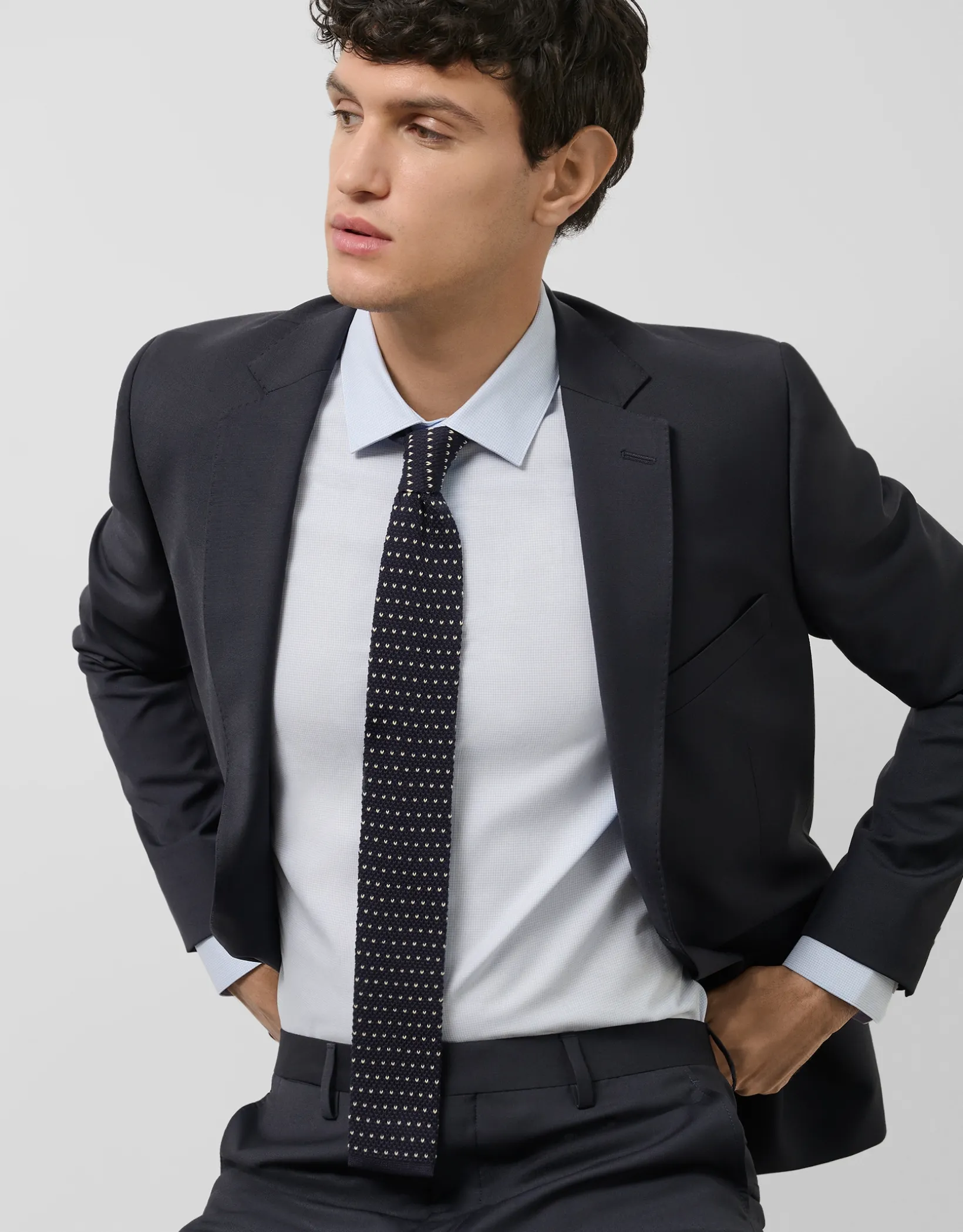 Camisa vestir algodón pata gallo celeste/blanco