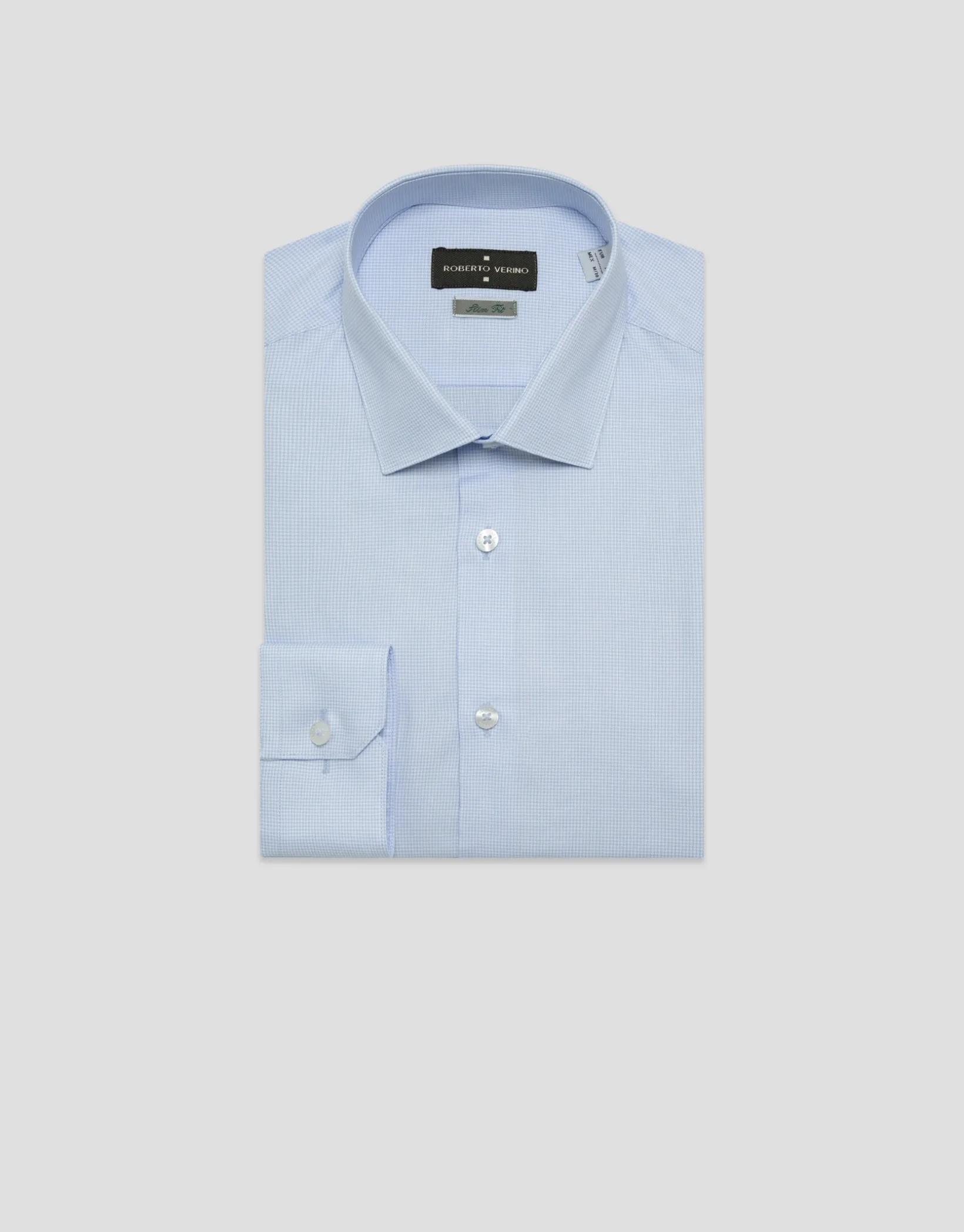 Camisa vestir algodón pata gallo celeste/blanco