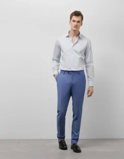 Camisa vestir slim microestructura blanca con rayas celeste