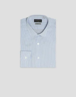 Camisa vestir slim microestructura blanca con rayas celeste