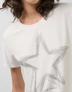 Camiseta algodón blanco con estampado estrella plata