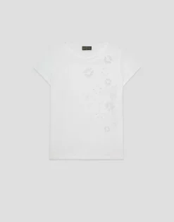Camiseta algodón blanco con flores bordadas