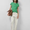 Camiseta algodón verde con flores bordadas