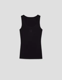 Camiseta canalé negro con logo bordado