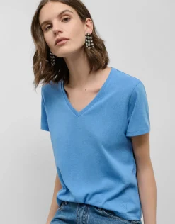 Camiseta cuello pico punto ligero azul melange