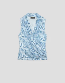 Camiseta cuerpo cruzado flores azules
