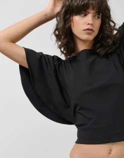 Camiseta manga capa en algodón negro