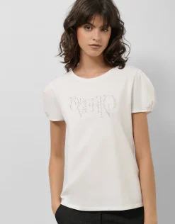Camiseta manga corta fruncida algodón blanco con logo bordado