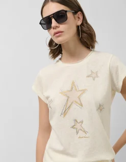 Camiseta punto ligero estampado estrellas doradas