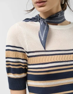 Camiseta punto manga corta azul y beige