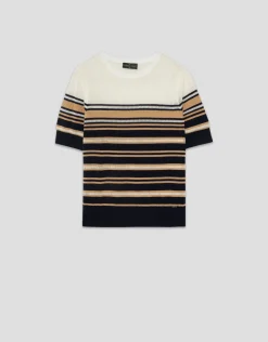 Camiseta punto manga corta azul y beige