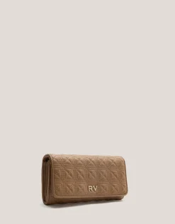 Cartera billetera grande Linda piel acolchada cámel