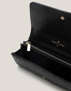 Cartera billetera grande Linda piel acolchada negra