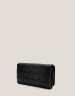 Cartera billetera grande Linda piel acolchada negra