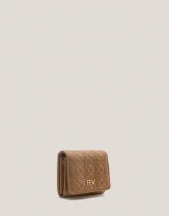 Cartera billetera mediana Linda piel acolchada cámel