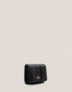 Cartera billetera mediana Linda piel acolchada negro