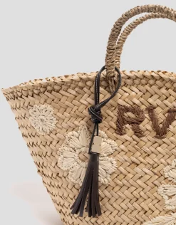 Cesta Tana Maxi fibras vegetales con flores bordadas