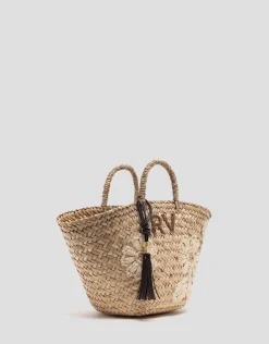 Cesta Tana Mini fibras vegetales con flores bordadas