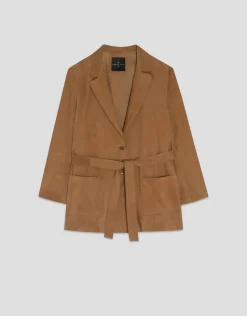 Chaqueta con cinturón ante cámel