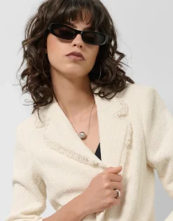 Chaqueta corta con solapas trama crudo