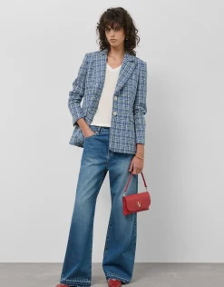 Chaqueta corta tweed azul con hilos de lúrex y lentejuelas