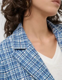 Chaqueta corta tweed azul con hilos de lúrex y lentejuelas