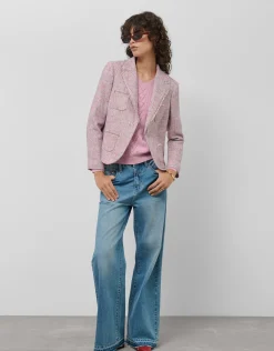 Chaqueta corta tweed tonos rosa
