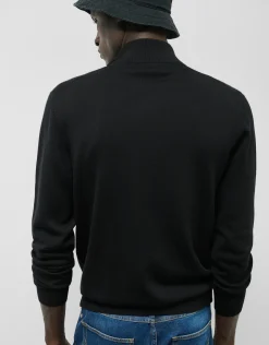 Chaqueta cremallera punto lana negra