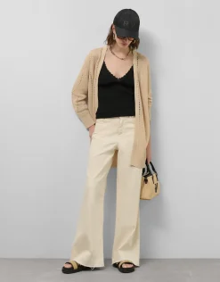 Chaqueta larga punto trabajado beige