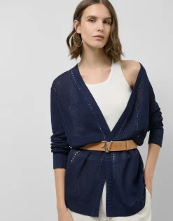 Chaqueta larga punto trabajado azul marino