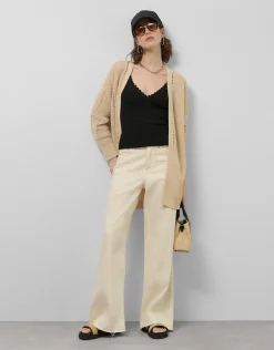 Chaqueta larga punto trabajado beige