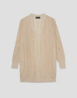 Chaqueta larga punto trabajado beige