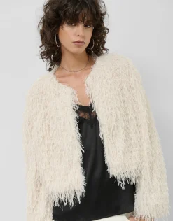 Chaqueta tejido fantasía blanco y plata