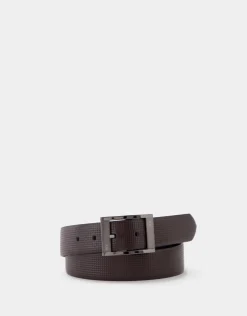 Cinturón reversible piel textura marrón y negro