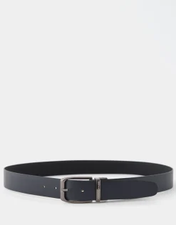 Cinturón reversible piel textura negro y azul marino