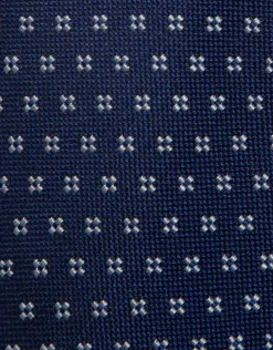 Corbata de seda azul con jacquard geométrico plata