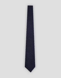 Corbata de seda azul con jacquard geométrico plata