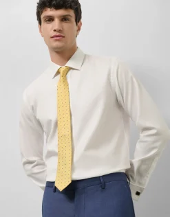 Corbata seda amarilla jacquard flores azules