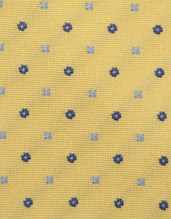 Corbata seda amarilla jacquard flores azules