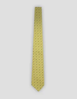 Corbata seda amarilla jacquard flores azules