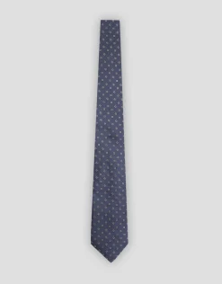 Corbata seda azul con jacquard cuadrados plata