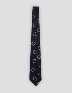 Corbata seda azul con jacquard cuadrados grandes