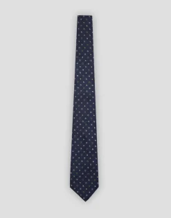 Corbata seda azul con jacquard lunares verde, celeste y blanco