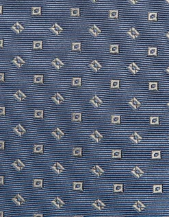 Corbata seda azul con jacquard cuadrados plata