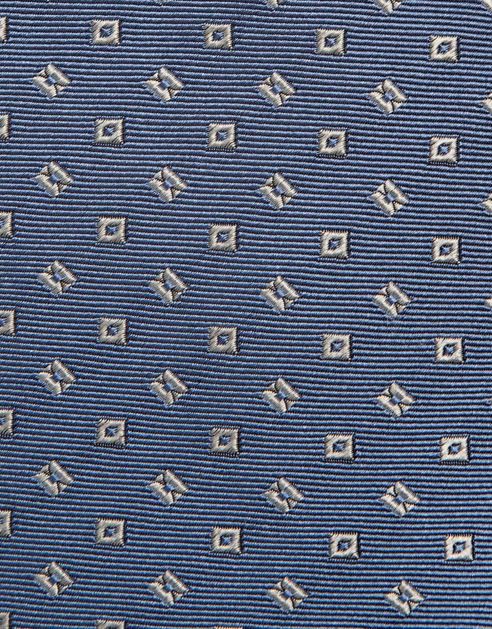 Corbata seda azul con jacquard cuadrados plata
