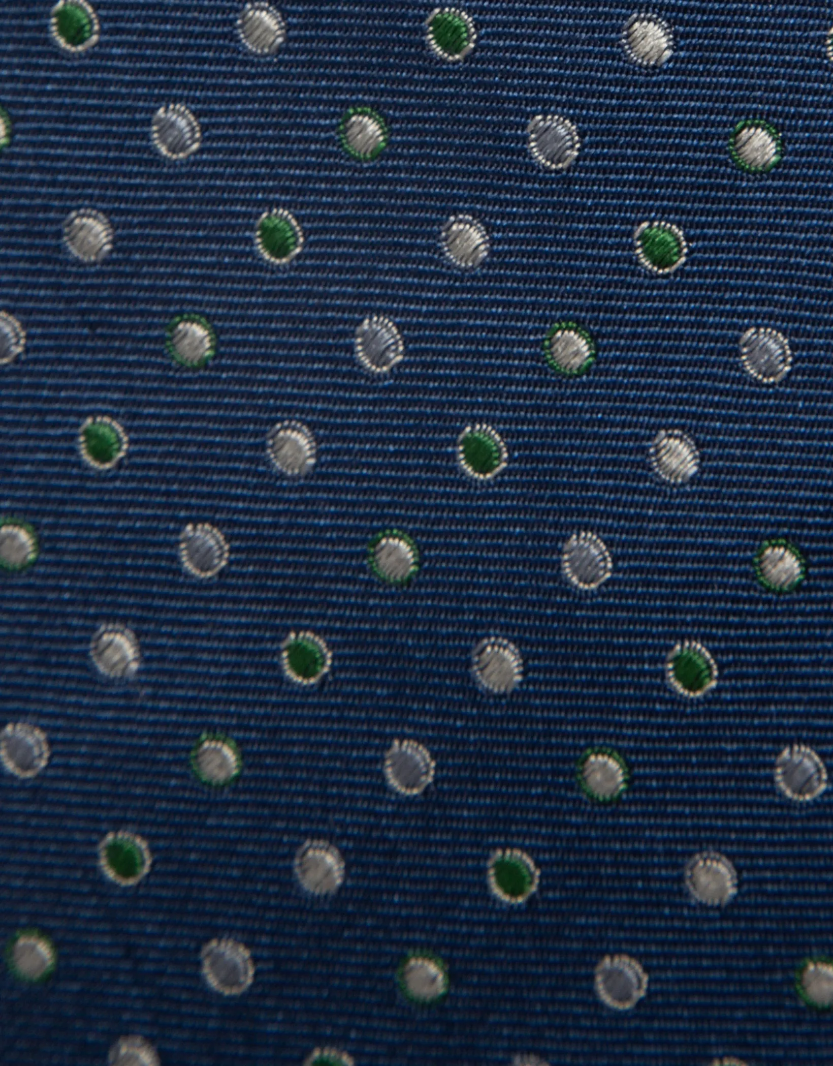 Corbata seda azul con jacquard lunares verde, celeste y blanco