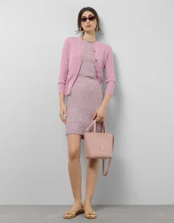 Cárdigan lana/algodón canalé con ochos rosa