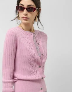 Cárdigan lana/algodón canalé con ochos rosa